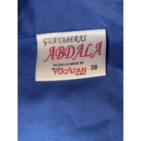 Guayaberas Abdala Dress Shirt Mens 38 (Large) Blue Short Sleeve Embroidered - Picture 5 of 9